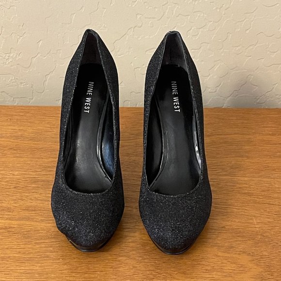 Nine West 6.5 Selma Black Sparkle Platform Heel Pumps Barely Worn!! - Picture 2 of 11
